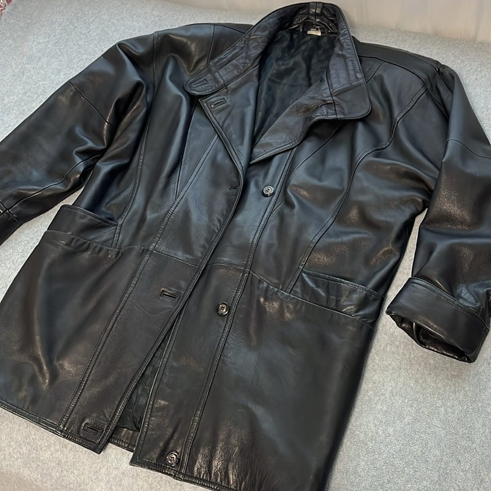 Vintage Y2K 90s Lamb Leather Coat Jacket Mens Medium Dolman Mob Longline